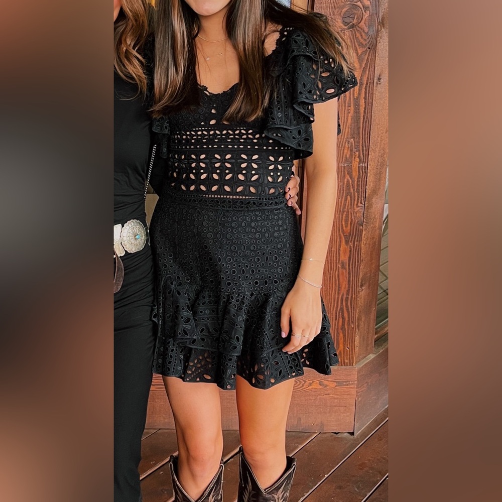 Charo Ruiz Black Eyelet Mini Skirt